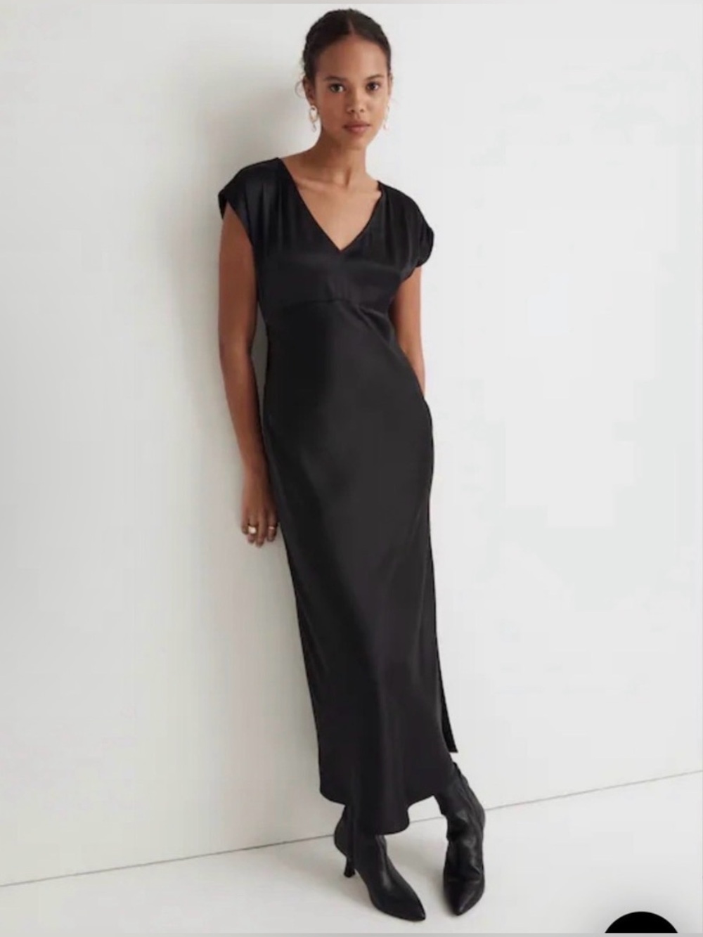 Madewell Black Satin Wide V-Neck Midi Dress Size 2